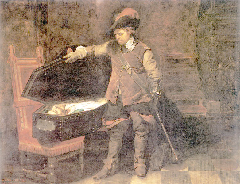 Delaroche, Paul, Cromwell ouvrant le cercueil de Charles Ier , 230 x 300 cm, huile sur toile, 1831, Musee des Beaux-Arts, Nimes