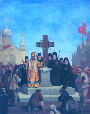 Николай Павлович. Паметник на българската църква в Цариград. След 1870 г. Маслени бои, платно. Отляво надясно са изобразени Антим І Видински, Иларион Ловчански, Панарет Пловдивски, Иларион Макариополски, Паисий Пловдивски и Авксентий Велешки. (собственост НХГ)