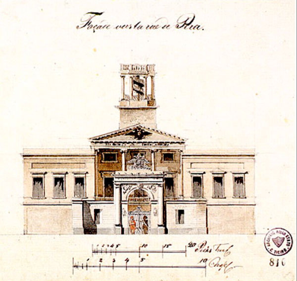 Гаспаре Фосати, Руското посолство в Константинопол, детайли от фасадата, 1838-1849, рисунка с молив и акварел, 22 х 21,5 см